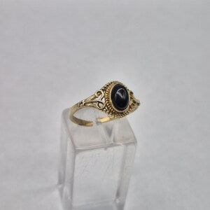 Black Tourmaline Adjustable Brass Ring for Women
