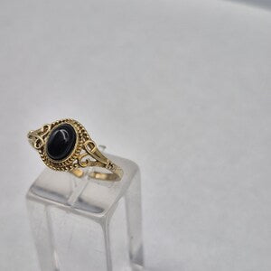Black Tourmaline Adjustable Brass Ring for Women