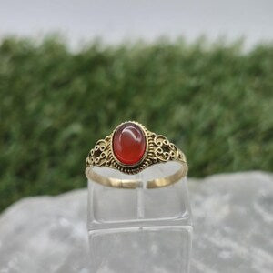 Carnelian Crystal Adjustable Brass Ring for Women