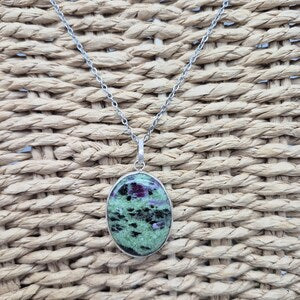 Ruby Zoisite Sterling Silver 925 Pendant Cabochon Cut Healing Crystal