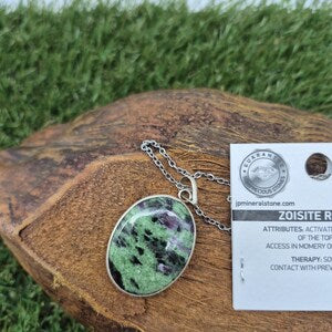 Ruby Zoisite Sterling Silver 925 Pendant Cabochon Cut Healing Crystal
