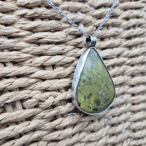 Crystal Jade Necklace Cabochon Cut Sterling Silver 925 Bezel Pendant