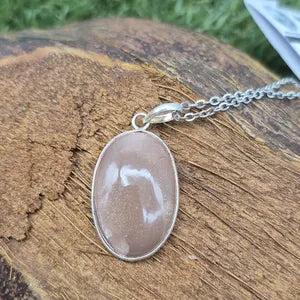 Sunstone Silver 925 Bezel Necklace with Steel Chain,Crystal Necklace for Him and for Her