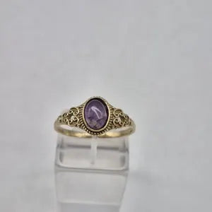 Amethyst Crystal Brass Adjustable Ring