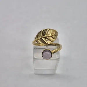 Amethyst Crystal Brass Adjustable Ring