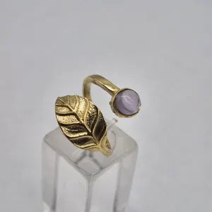 Amethyst Crystal Brass Adjustable Ring