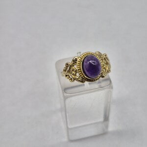 Amethyst Crystal Brass Adjustable Ring