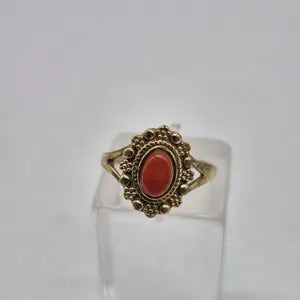 Carnelian Crystal Adjustable Brass Ring for Women