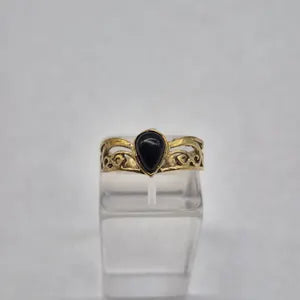 Schwarzer Obsidian-Kristall-Messingring