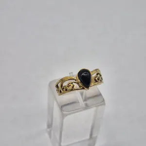 Schwarzer Obsidian-Kristall-Messingring
