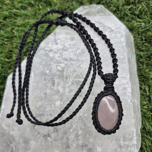 Rose Quartz Crystal Macrame Necklace - Love & Emotional Healing