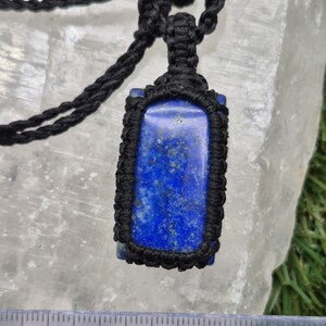 Lapis Lazuli Macrame Necklace: Woven Blue Gemstone Pendant