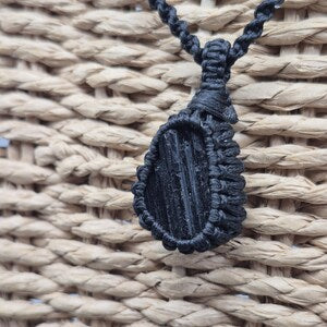 Handmade Black Tourmaline Macrame Necklace: Protection Crystal