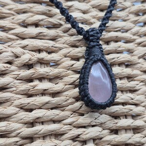Rose Quartz Crystal Macrame Necklace - Love & Emotional Healing