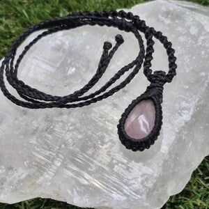 Rose Quartz Crystal Macrame Necklace - Love & Emotional Healing