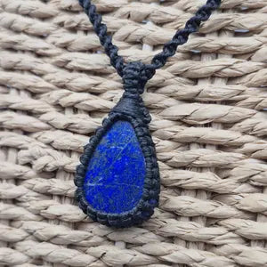 Lapis Lazuli Macrame Necklace: Woven Blue Gemstone Pendant