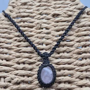 Rose Quartz Crystal Macrame Necklace - Love & Emotional Healing