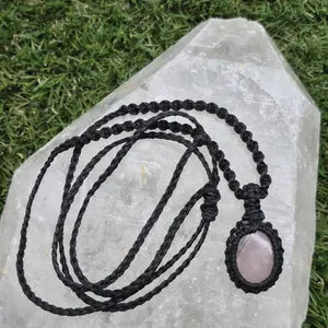 Rose Quartz Crystal Macrame Necklace - Love & Emotional Healing