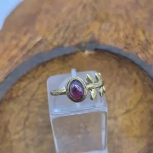 Red Garnet Crystal Brass Ring