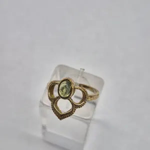 Peridot Ring – Adjustable Brass Green Gemstone Ring for Women