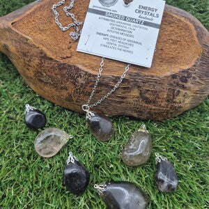 Natural Smoked Quartz Necklace - Stainless Steel Chain