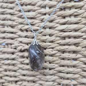 Natural Smoked Quartz Necklace - Stainless Steel Chain