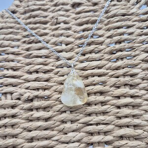 Natural Polished Citrine Necklace - Stainless Steel Chain