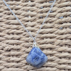 Natural Sodalite Necklace - Steel Chain Crystal Pendant