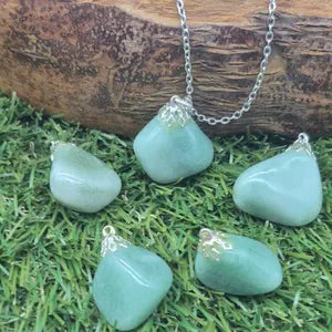 Aventurine Crystal Necklace - Stainless Steel Chain