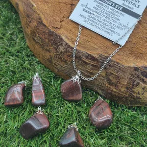 Natural Red Tiger's Eye Necklace - Steel Chain