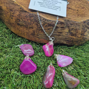 Pink Agate Necklace – Natural Pink Crystal Stone Pendant