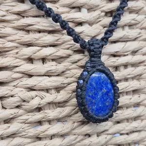 Lapis Lazuli Macrame Necklace: Woven Blue Gemstone Pendant