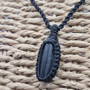 Handmade Black Tourmaline Macrame Necklace: Protection Crystal