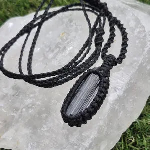 Handmade Black Tourmaline Macrame Necklace: Protection Crystal