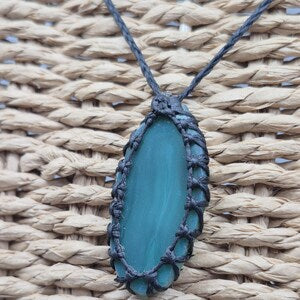 Green Agate Slice Necklace: Macrame Wrapped Brazilian Crystal