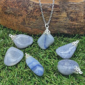 Blue Quartz Necklace – Tumbled Gemstone Stainless Steel Jewelry