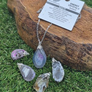 Agate Geode Necklace – Natural Druzy Stone Stainless Steel Jewelry