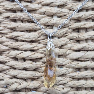 Raw Citrine Necklace – Natural Yellow Crystal Stainless Steel Jewelry
