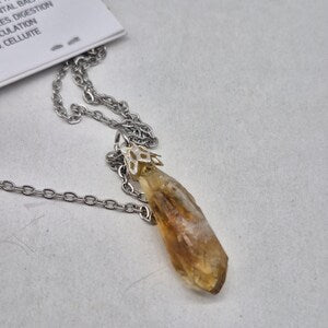 Raw Citrine Necklace – Natural Yellow Crystal Stainless Steel Jewelry