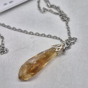 Raw Citrine Necklace – Natural Yellow Crystal Stainless Steel Jewelry