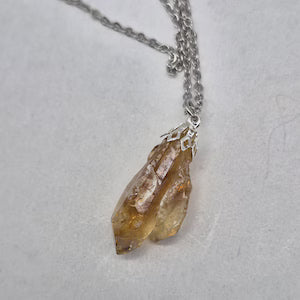 Raw Citrine Necklace – Natural Yellow Crystal Stainless Steel Jewelry