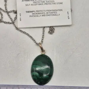 Malachite Cabochon Silver Necklace: Unisex Healing Stone