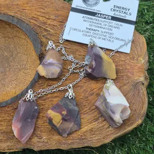Raw Mokaite Jasper Necklace - Steel Chain Crystal Pendant