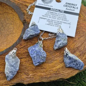 Rough Sodalite Necklace - Steel Chain Crystal Jewelry