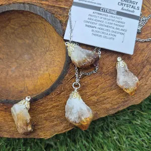 Raw Citrine Point Necklace – Natural Yellow Crystal Stainless Steel Jewelry