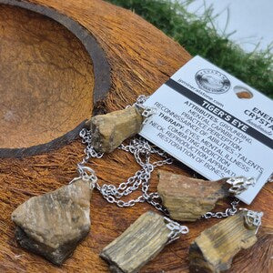 Φυσικό κίτρινο τραχύ μάτι Tiger's Eye ατσάλινο κολιέ Θεραπευτικά κρύσταλλα αξεσουάρ Zodiac ορυκτή πέτρα