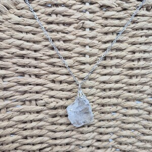 Rough Quartz Necklace - Steel Chain Crystal Pendant