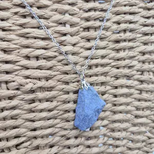 Rough Angelite Necklace - Steel Chain Crystal Pendant