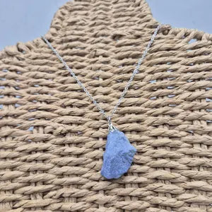 Rough Angelite Necklace - Steel Chain Crystal Pendant