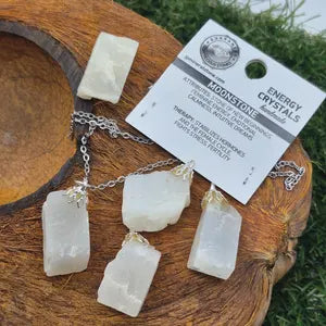 Raw Moonstone Necklace – Natural Flash Crystal Stainless Steel Jewelry